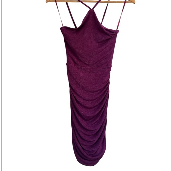Windsor dress plum purple tie up back halter style cinch ruched sides stretch - Picture 1 of 4